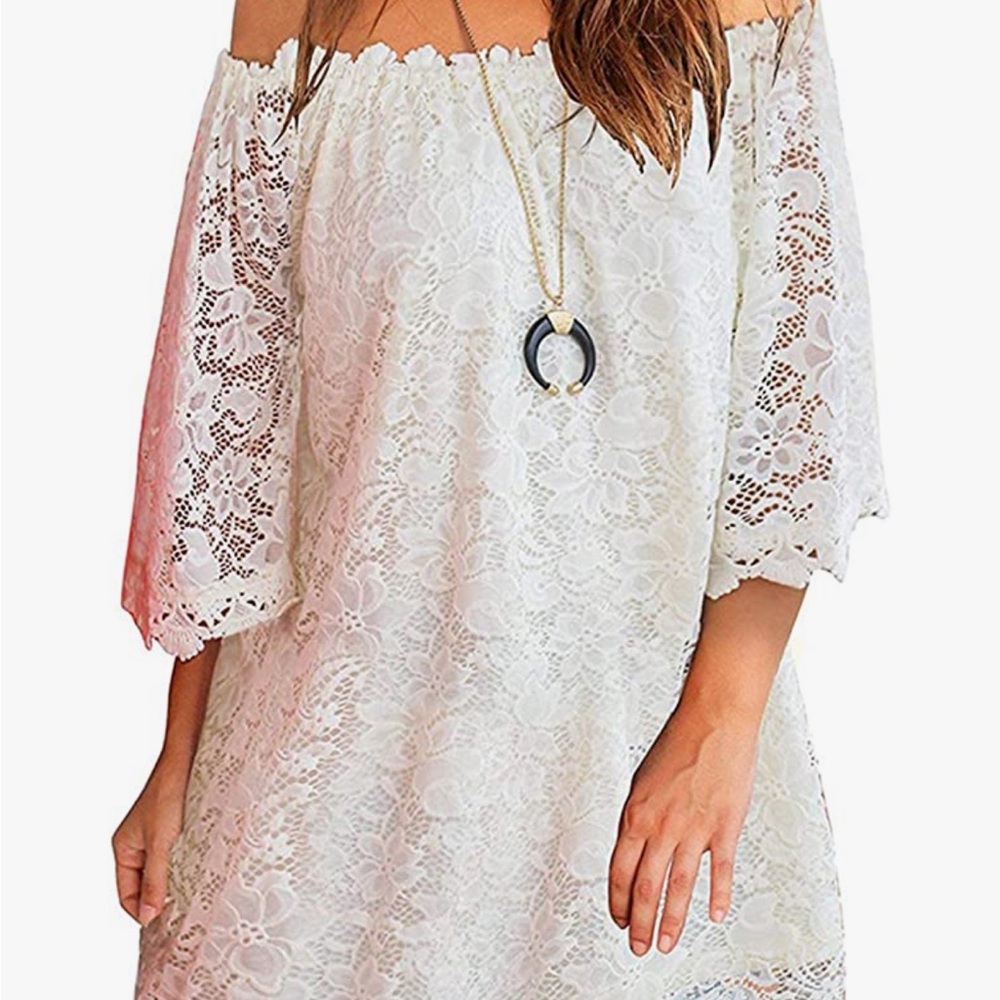 NWT: Off the shoulder white lace dress